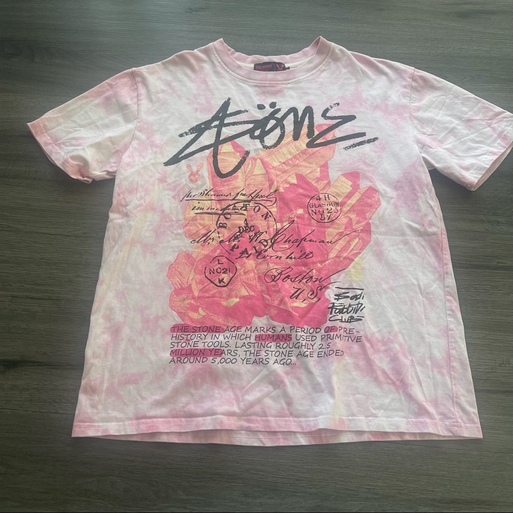 Bad Rabbit Pink Tie Dye Graphic Tee Sz Small Streetwear Skaterboy Bad Habits